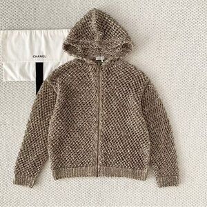 CHANEL Beige Open-Weave Zip Hoodie